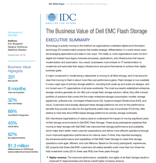  The Business Value of Dell EMC Flash Storage